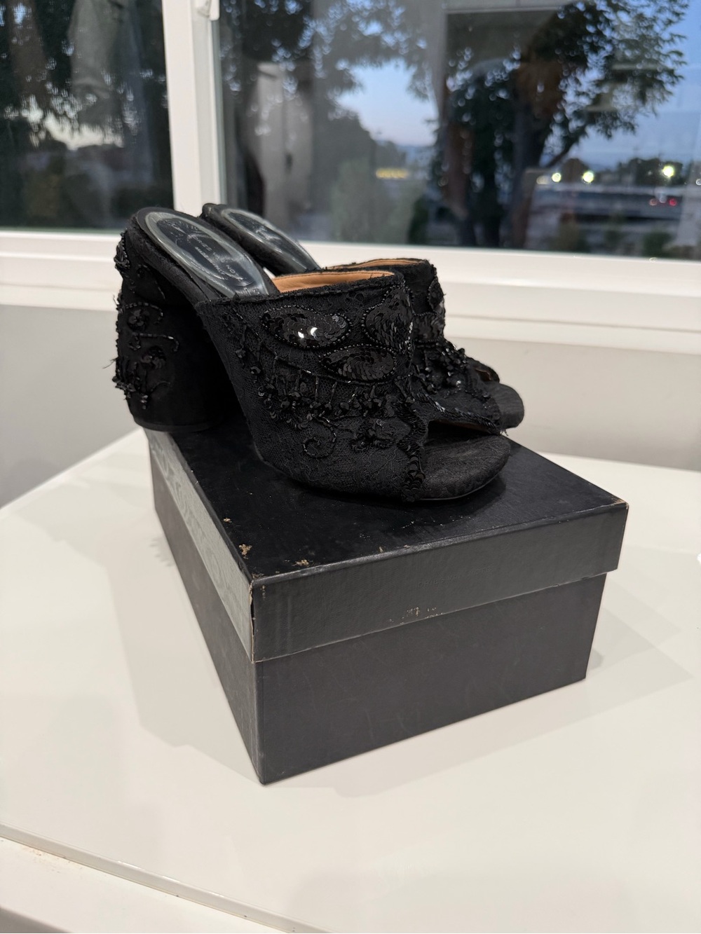 Dries Van Noten Black Embroidered Open-Toe Heeled Mules